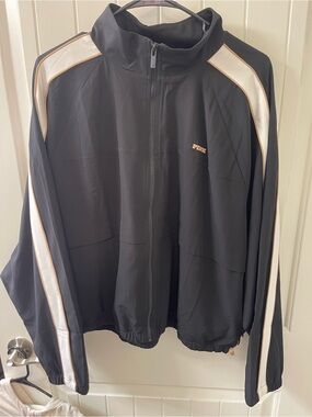PINK Victoria's Secret Black Windbreaker with Cream Stripes